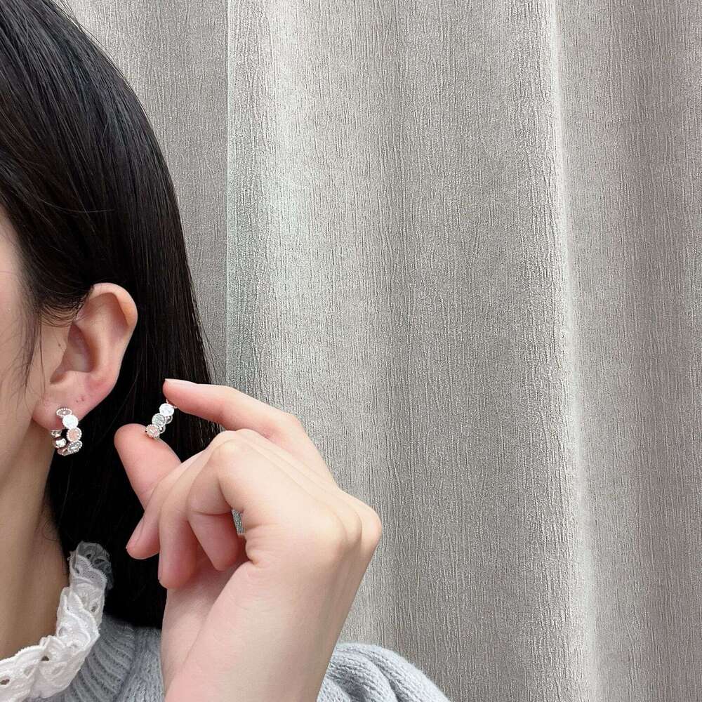 Star Style Eight Half Round Ball Inconsistent Hoop Zirconia Earrings 2025 Spring New Model 1fb