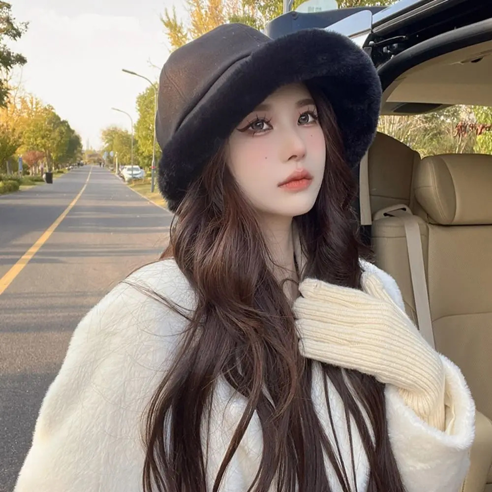 1PC Soft Thickened Plush Winter Bucket Hat Fashion Outdoor Warm Beanies Fisherman Hat Fashion Trend Ladies Windproof Panama Hats 250724
