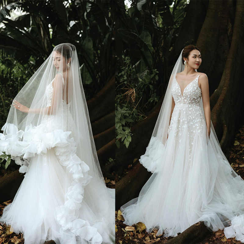 Luxury Bridal Veil Long Cathedral Petal Edge Two Layer Soft Tulle Wedding Veil With Comb Wedding Accessories Customized