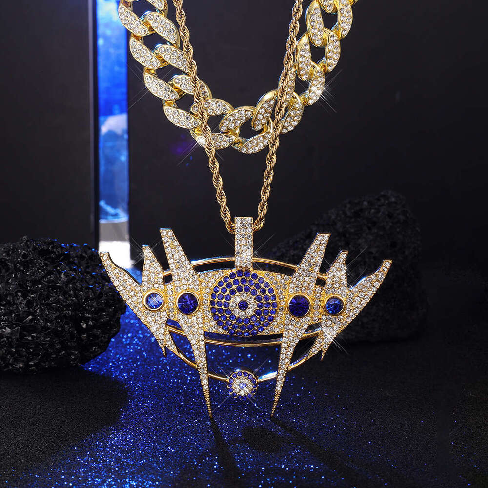 Full Dia Multi-color Crown Pendant Hip-hop Exaggerated Alloy Cuban Chain Fashion Creative Rhinestone Necklace