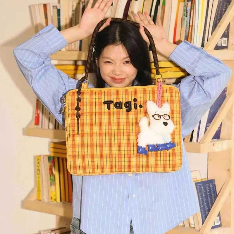 ute Laptop Sle Tablet Sle Girl Bag Korean Simple Plaid Bag Large Capacity Laptop Handbag Notebook Pouch Ladies Tote Bags y250730
