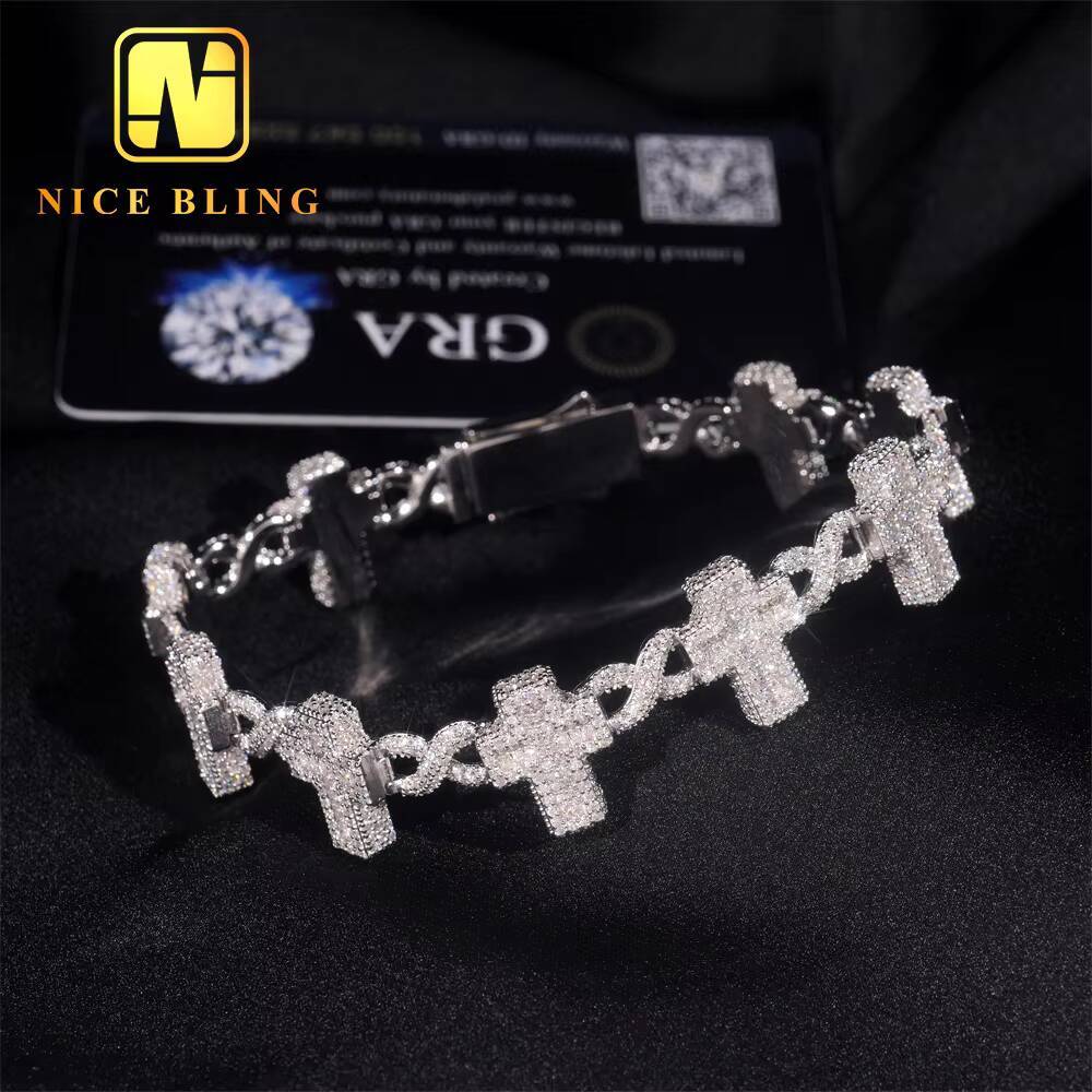 Hot Selling Pass Diamond Tester 925 Sterling Silver Moissanite Cross Cuban Link Chain Mens Cuban Bracelet