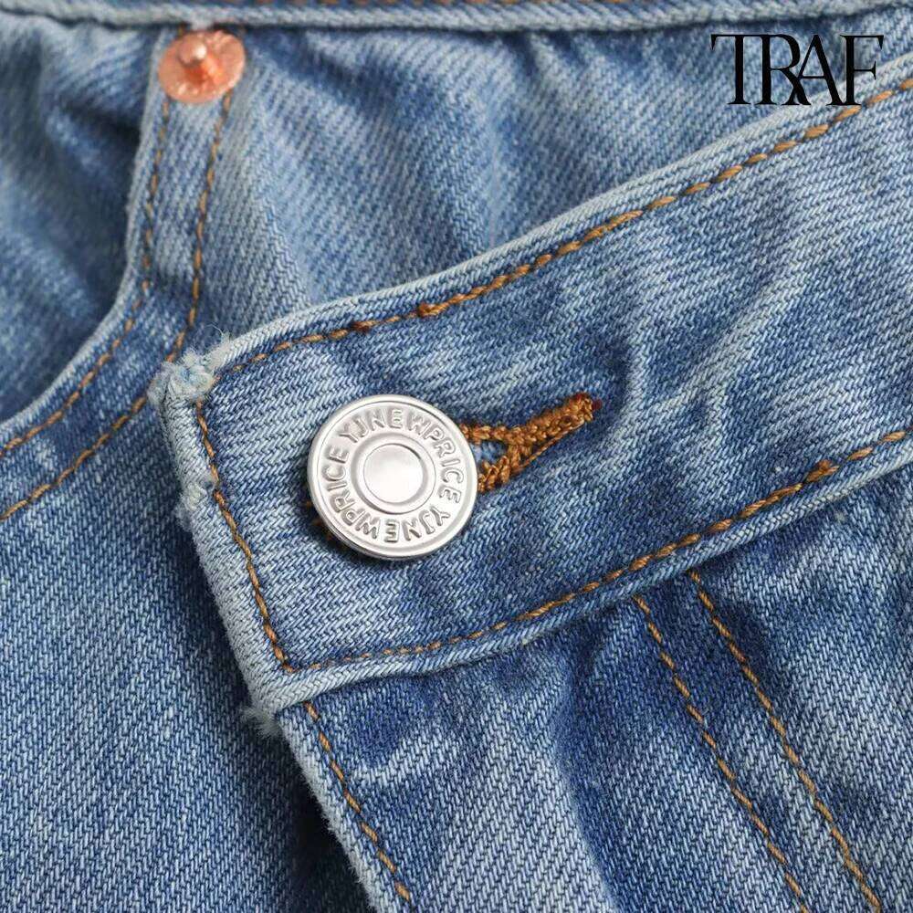 TRAF New European And American Style High-Waisted Jeans Pockets Decorated Trousers Temperament Elegant Women's Clothing MDNG