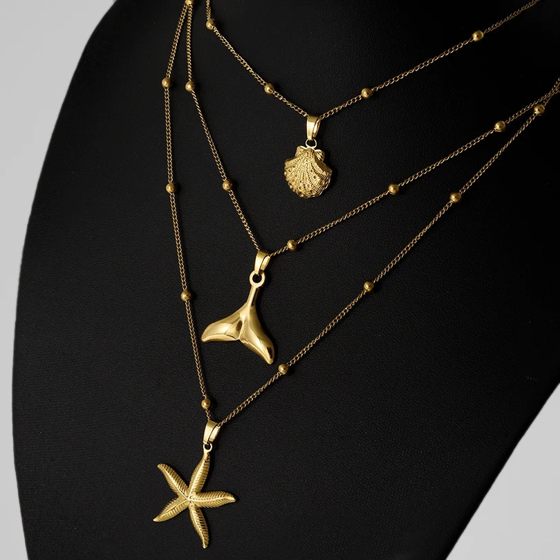 1Pc Temperament Fashion Summer Beach Blue Marine Life Sea Horse Shell Turtle Mini Fish Bead Necklace Classic Clavicle Chain 250716