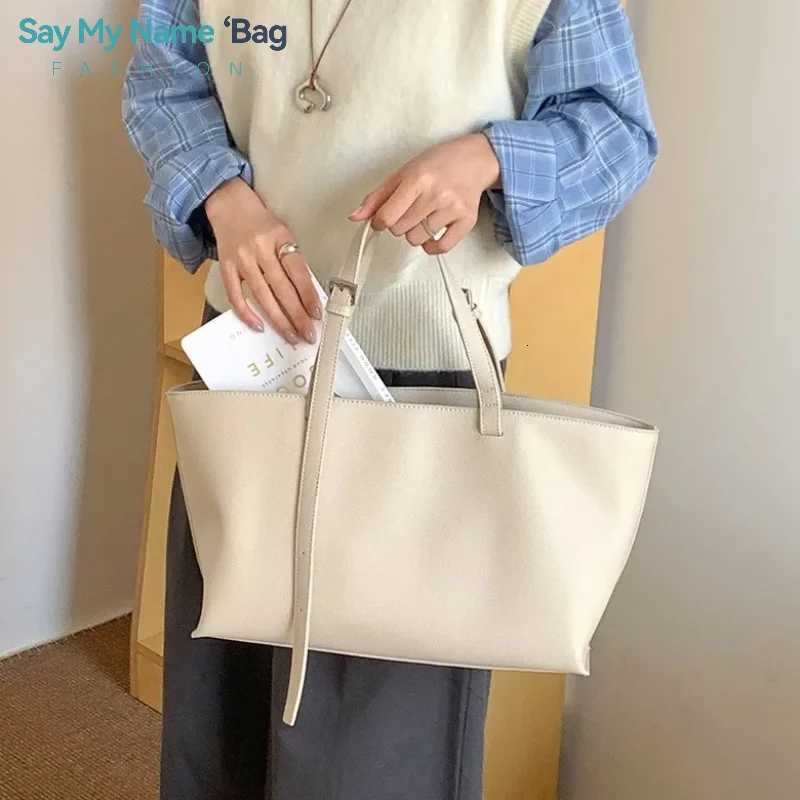 2025 New PU Leather Big Tote Bags Wen Fi Korean Simple Large Capacity Shoulder Bags Vintage Casual Solid Trend Handbags Y250730