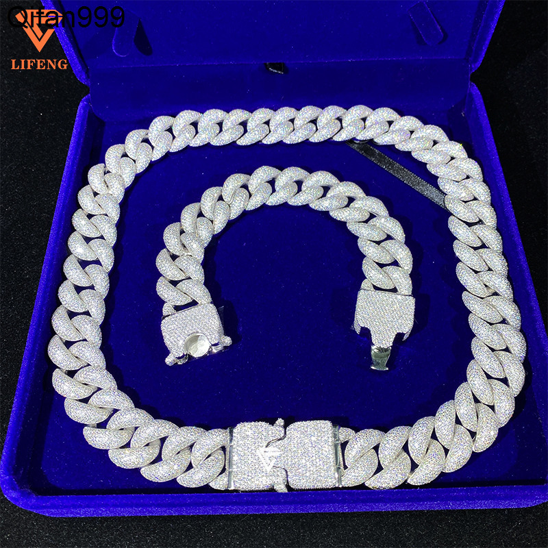 Customizable 16mm Big Chain Necklace 8Rows 925 Sliver White Gold Plated VVS Moissanite Miami Cuban Link Chain Hip-hop Style