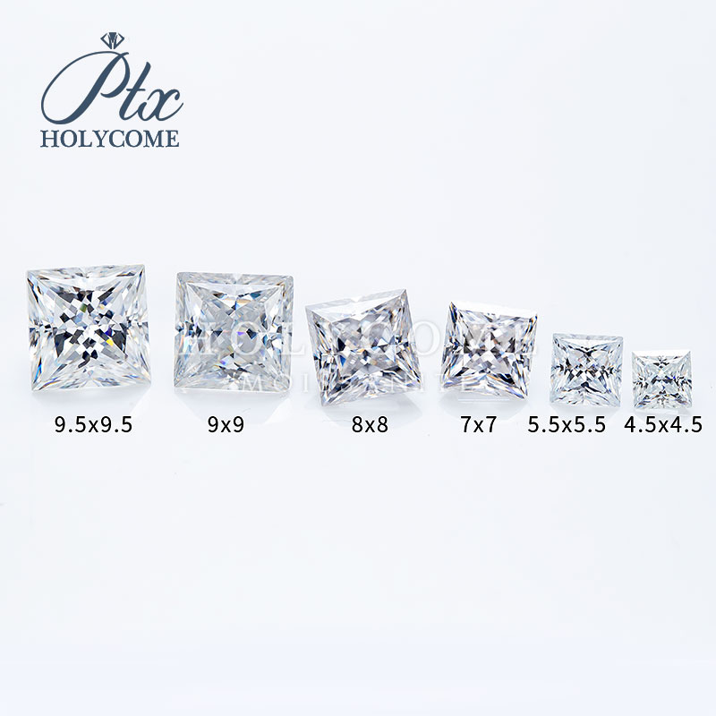 Real Princess Cut Lab Created Moissanite Stone 0.1ct-8ct D Color Square Shape VVS Quality Synthetic Gems Loose Moissanite Stone for Jewelry Making