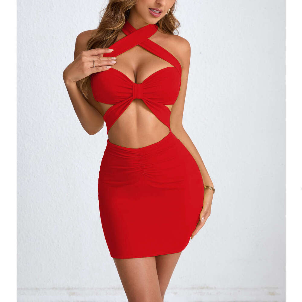 New Women's Short Summer Hollow Out Tie Neck Bodycon Sexy Dress B5