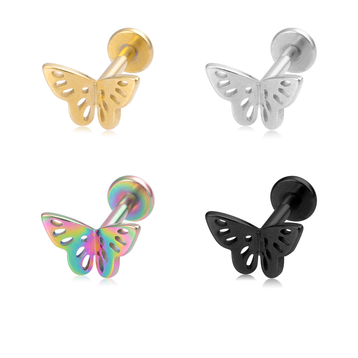 Stainless steel hollow three-dimensional butterfly lip studs, ear bone studs, earrings, body piercing accessories wholesale