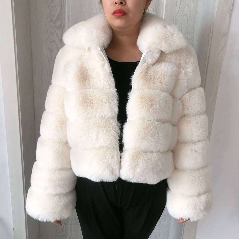 LHXDW Women's faux fur coat With collar luxury winter coat with lapel furry Fake fox fur jacket thick synthetic Ladies fur