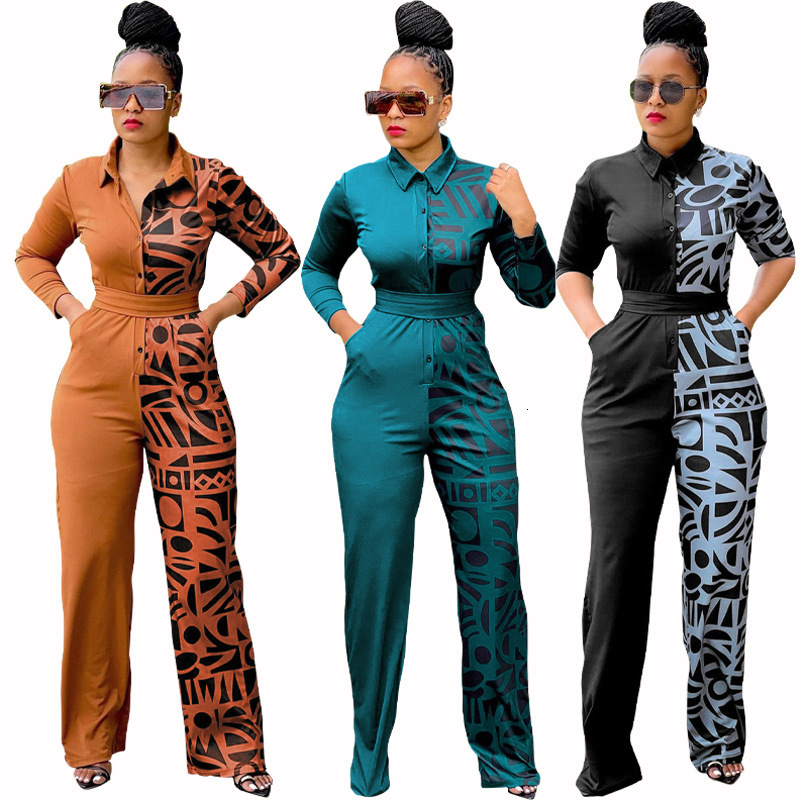 NF129 Autumn and Winter Womens Solid Color Patchwork Pocket Fashion Casual Jumpsuit