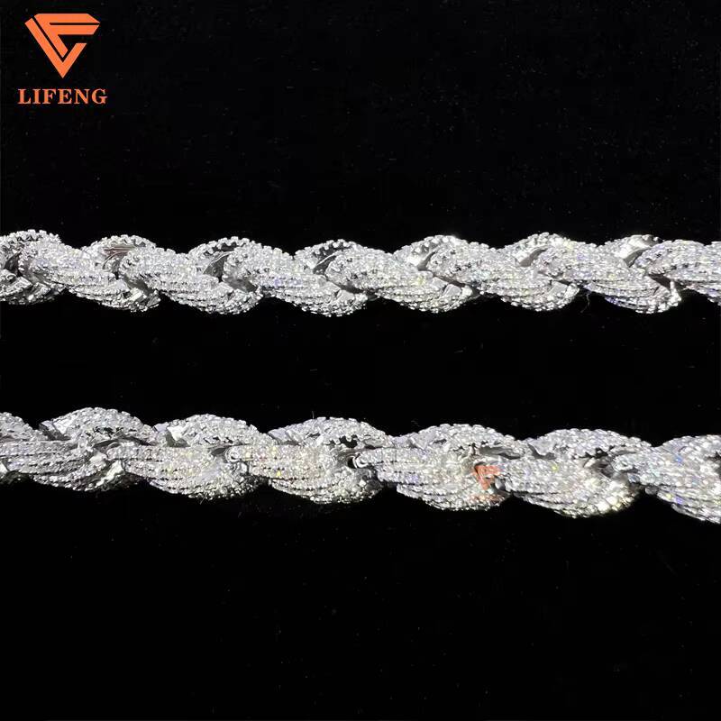 8mm Thick Twist Chain 925 Solid Silver Iced Out Vvs Moissanite Diamond Rope Necklace Cuban Link Chain for Man Hiphop Chain