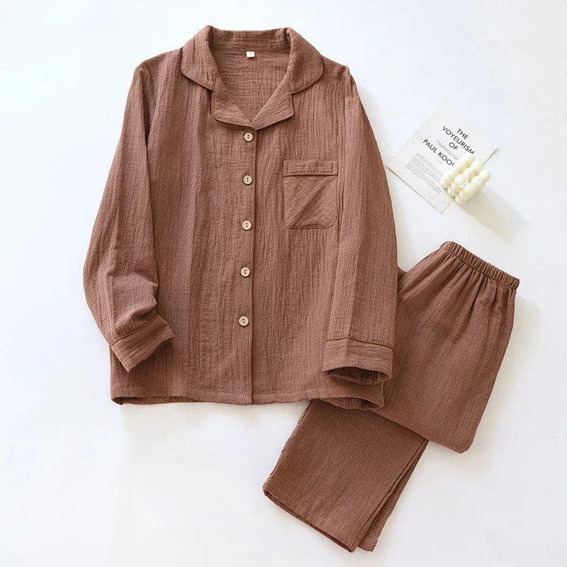 Spring Couples Pajama Set 100% Cotton Long Sleeve Pants Two Piece for Men and Womens Home Furnishings 250730