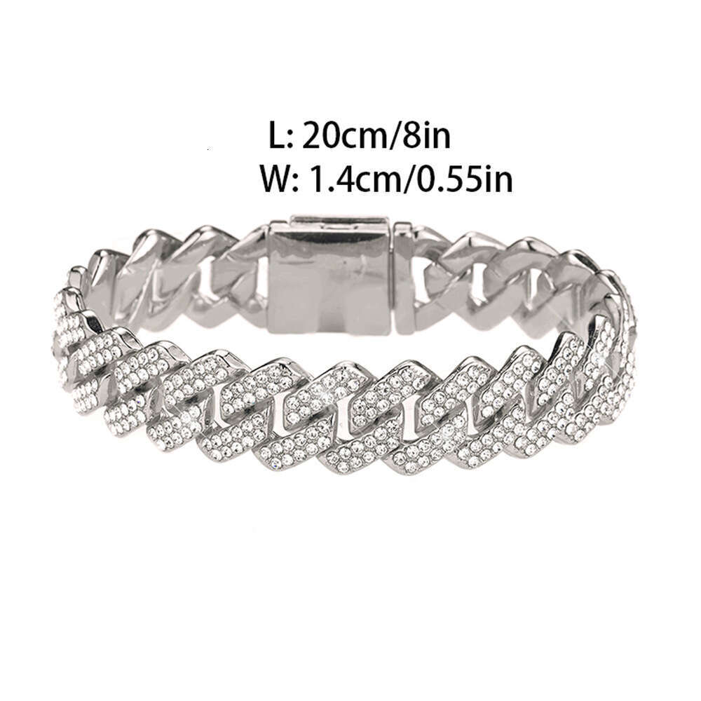 14mm Dia-Encrusted Flip Cover Cuban Chain Bold Luxurious Men's Hip-Hop Necklace Bracelet