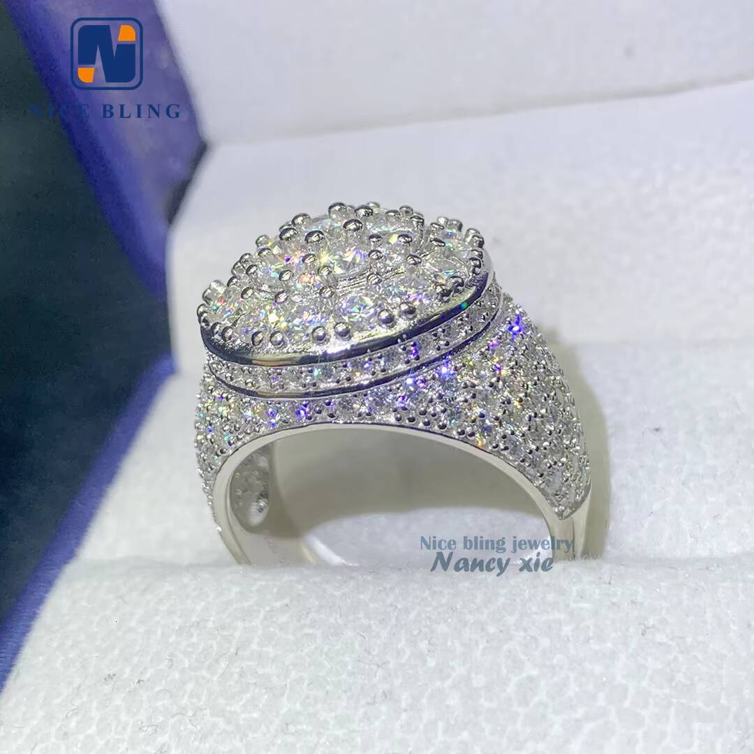 Iced Out Pass Diamond Tester Jewelry Men 925 Sterling Silver Vvs Moissanite Hip Hop Ring