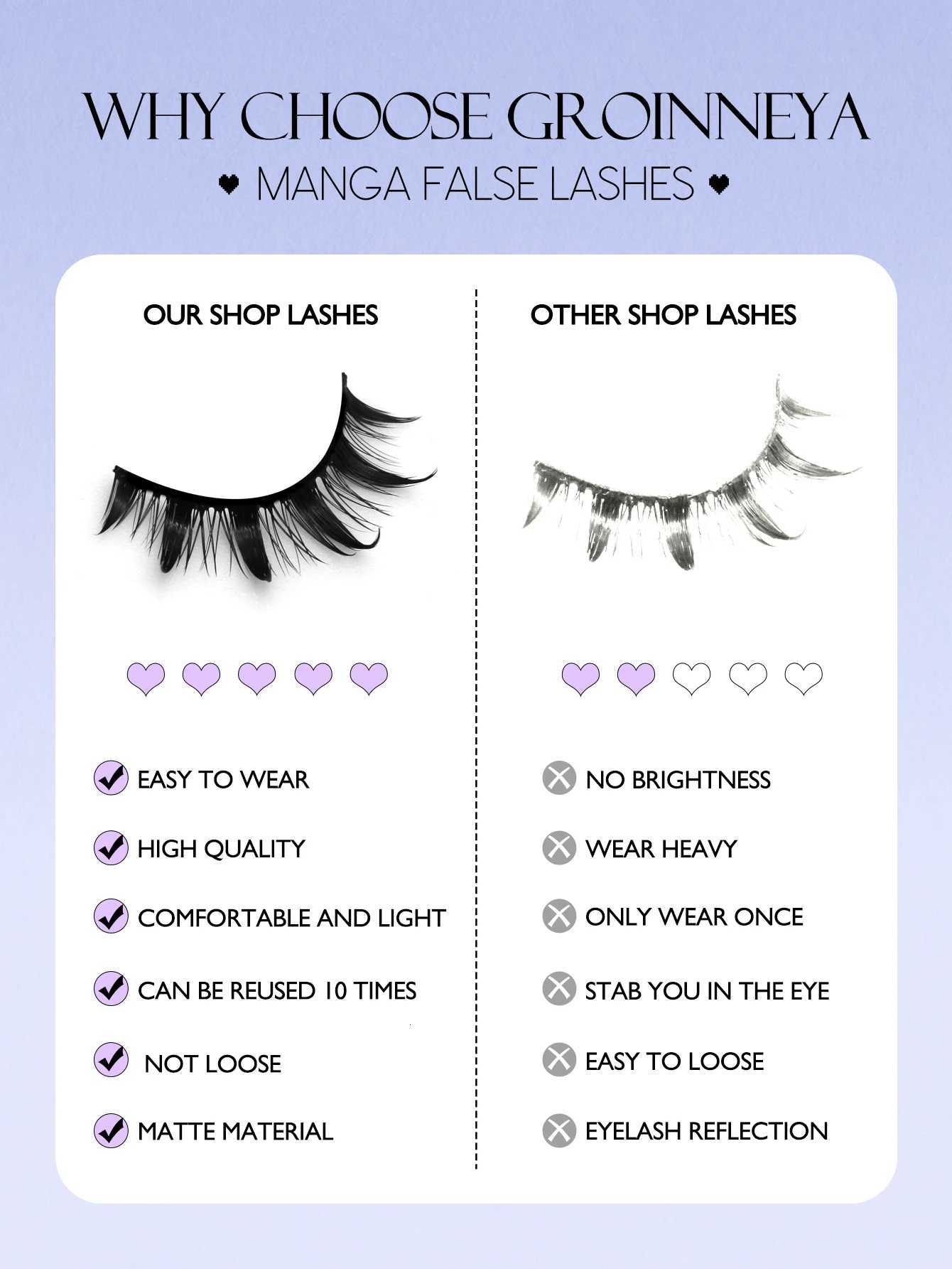 5 pairs of GROINNEYA Manga Lashes Eyelashes Fluffy Soft Cross Natural Look False Lashes Wispy Natural Makeup Eyelash Extensions Z250730