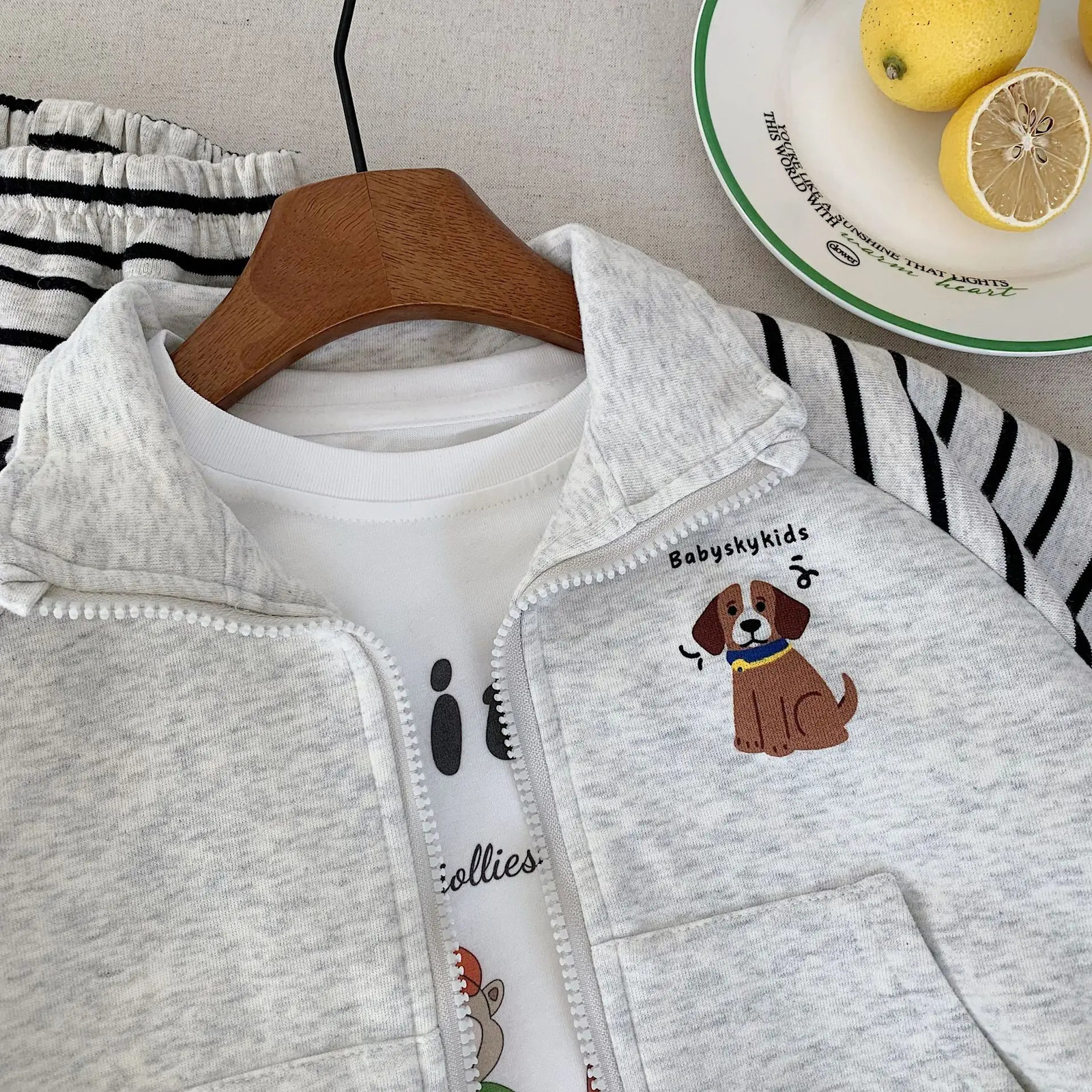 Kids Baby Boys Autumn Sets Cartoon Dog Printed CoatStriped Elastic Waist Pant 1-8Y Boys Sets Long Sleeves Baby Boys Sport Sets 250729