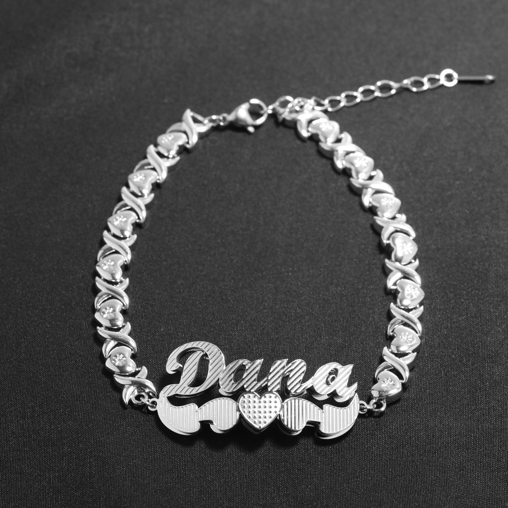 Personalized Custom Name Bracelet For Men And Women Hip Hop 2 Tone DIY English Letter Bangle Bracelets XO Chain Corrosion Cutting Hip Hop Rapper Jewel