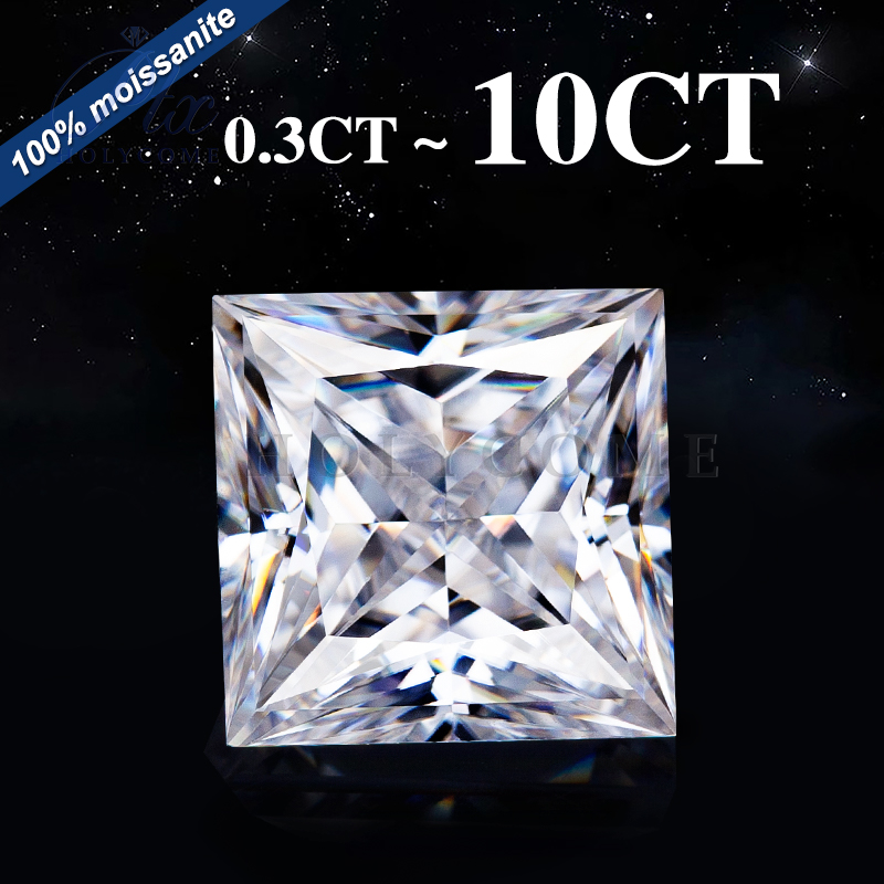 Wholesale 0.5~5.0ct White D Color VVS Moissanite Stone Princess Cut Loose Gems Pass Diamond Tester with GRA Certificate Moissanite Gems for Fine Jewel