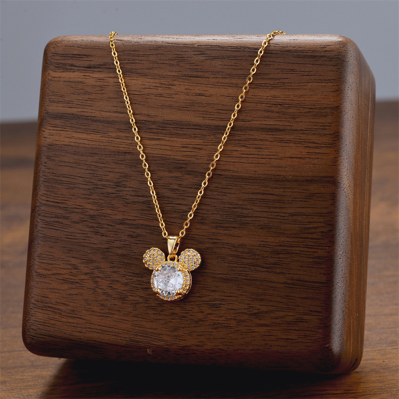 Pendant Steel Necklace For Women Copper Plated With Real Gold Micro Inlaid Zircon Cute Mickey Pendant Niche Design High-end Designer Necklace Feel Acc
