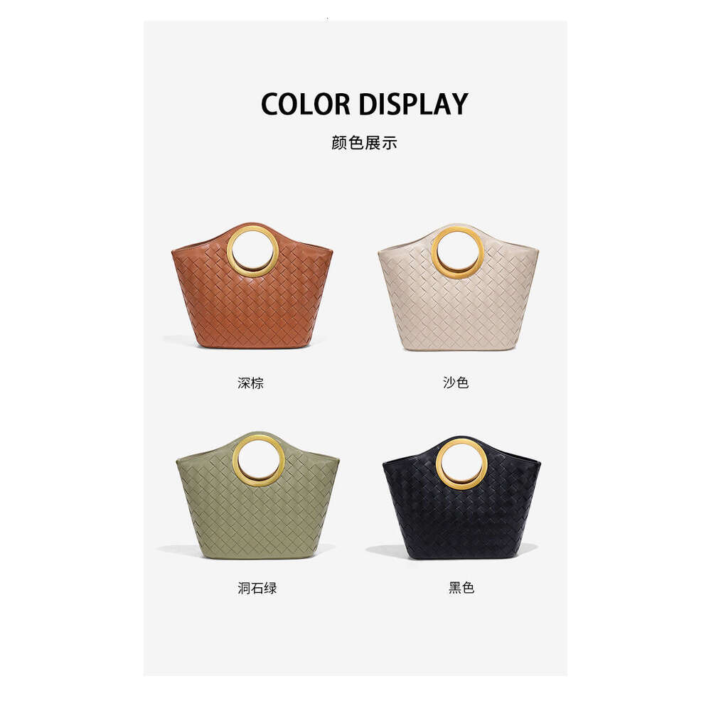 Metal Handle Round Ring Woven Handbag Basket New Fashion Commuter Tote Crossbody Single Shoulder Bag