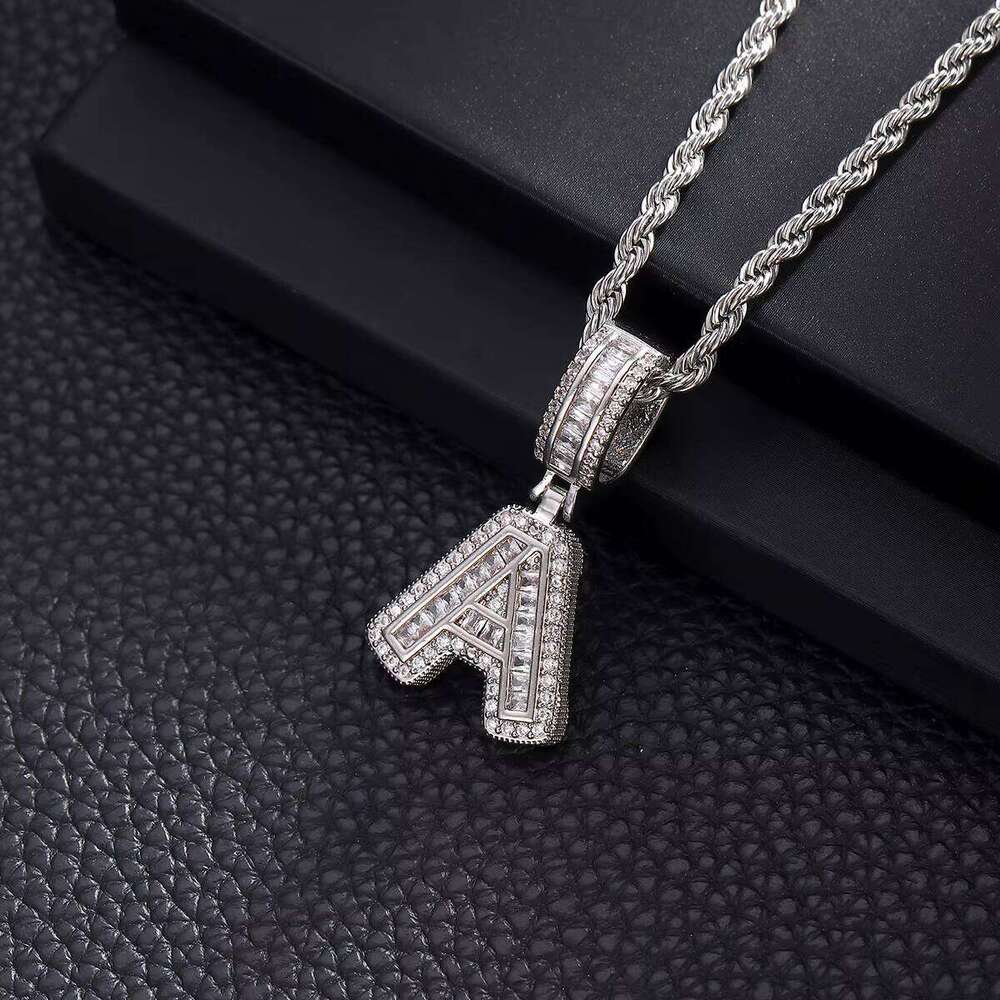 TZM1 Sier Unisex Hip-Hop New Rock English Pendant Fashion Men's Zircon Letter Necklace Jewelry Brass