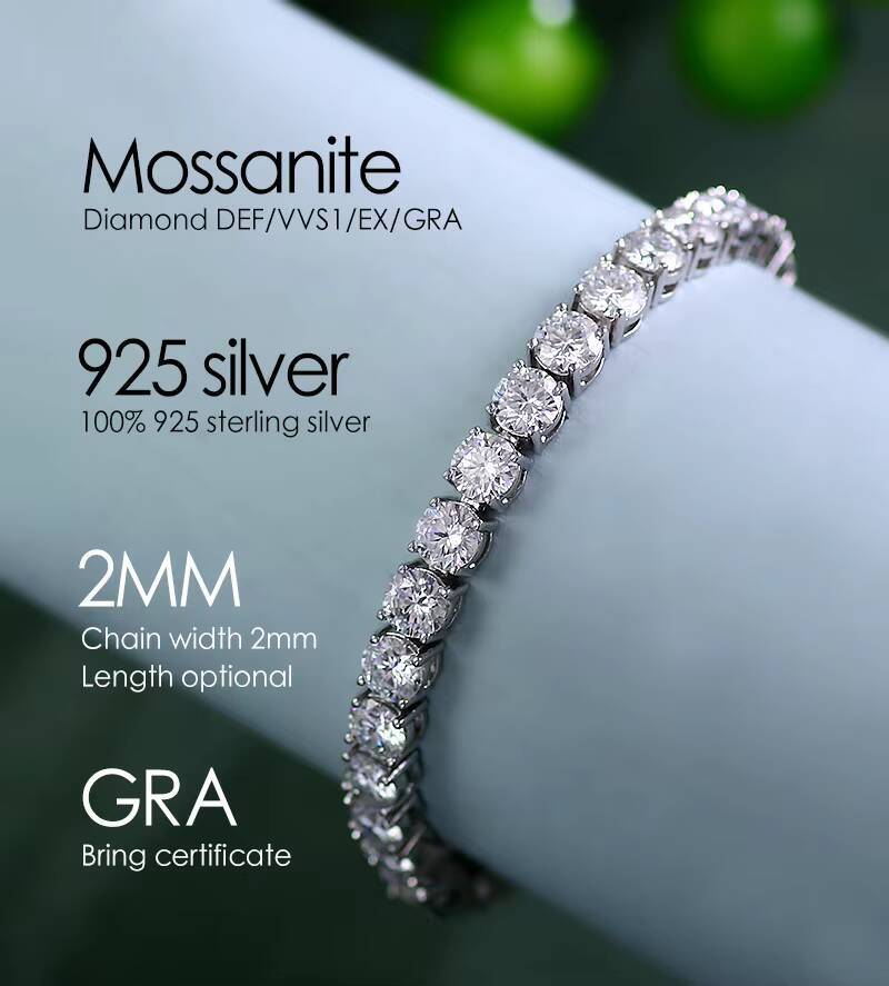 925 Silver Moissanite Bracelet Cuban Link Chain for Women Men VVS Moissanite Width Options 2 3 4 5 6mm