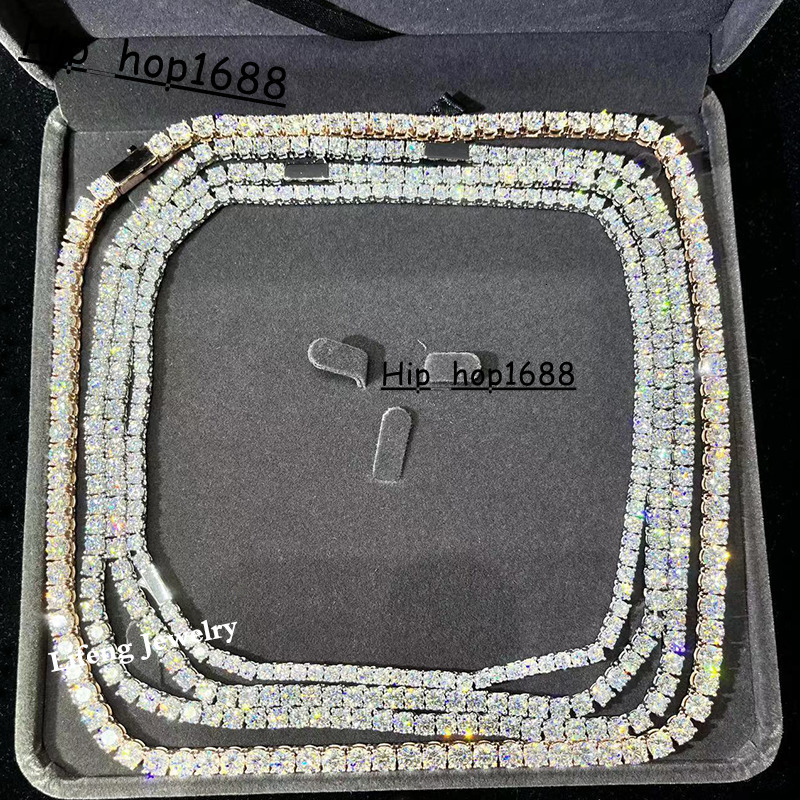 925 Silver Iced Out Tennis Chain VVS Moissanite Tennis Chain Passed Diamond Tester 3mm 4mm 5mm Chocker Necklace HIphop Jewelry