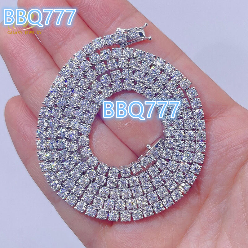Most Popular Hiphop Silver 925 14k 18k Gold Plated Moissanite Diamond Necklace 2mm to 6mm Wide Iced Out Tennis Chain Moissanite