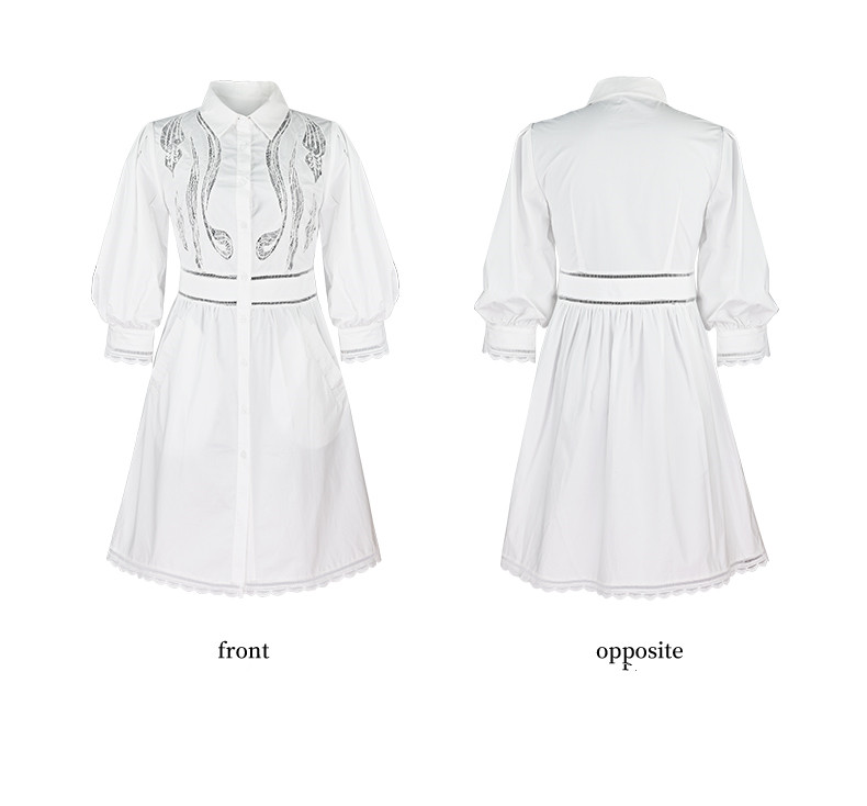 2025 Summer New White Elegant Temperament Short Skirts Puff Sleeve Lace Embroidered Dress 6116375