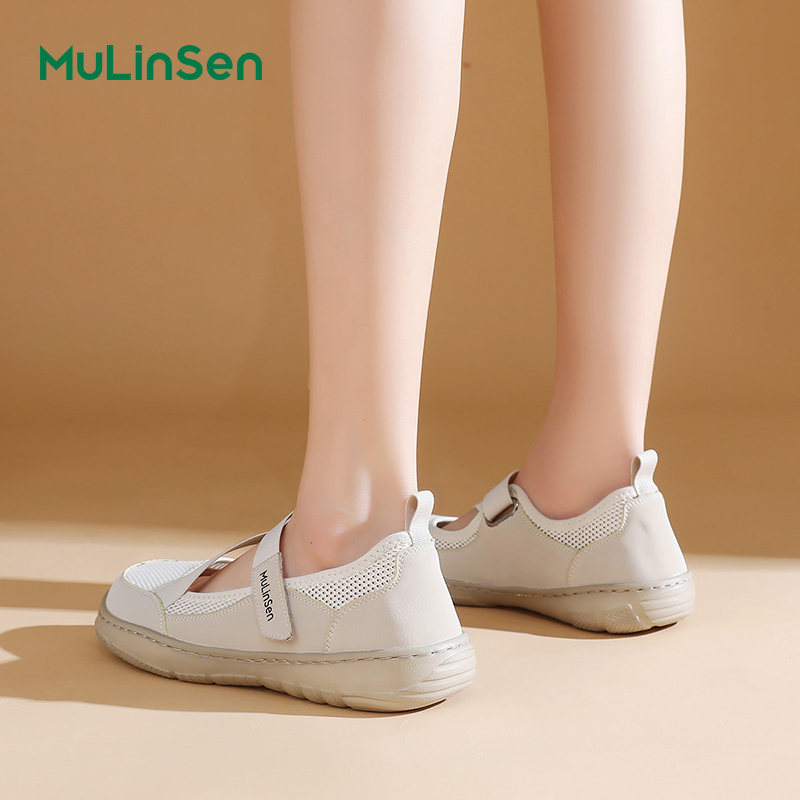 Mulinsen single shoes women's 2025 new summer breathable old Beijing cloth shoes women's soft sole one-step mesh mother's shoes