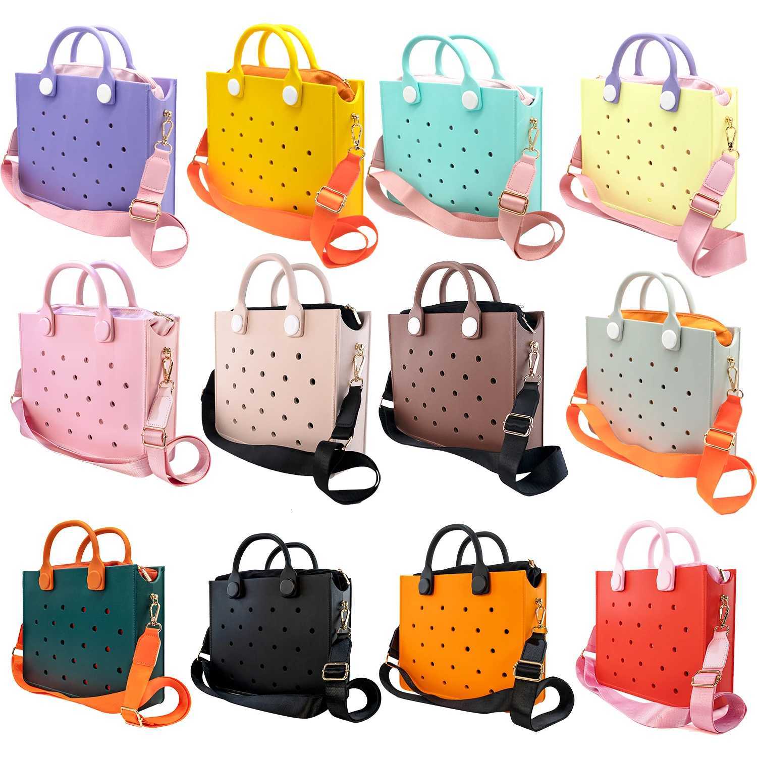 Colorful Fashion Women Shoulder Bag Pink Cyan Rubber Hand Bag for Women Girl Summer Style Shoulder Beach Handbag fit Bag Charms G250729