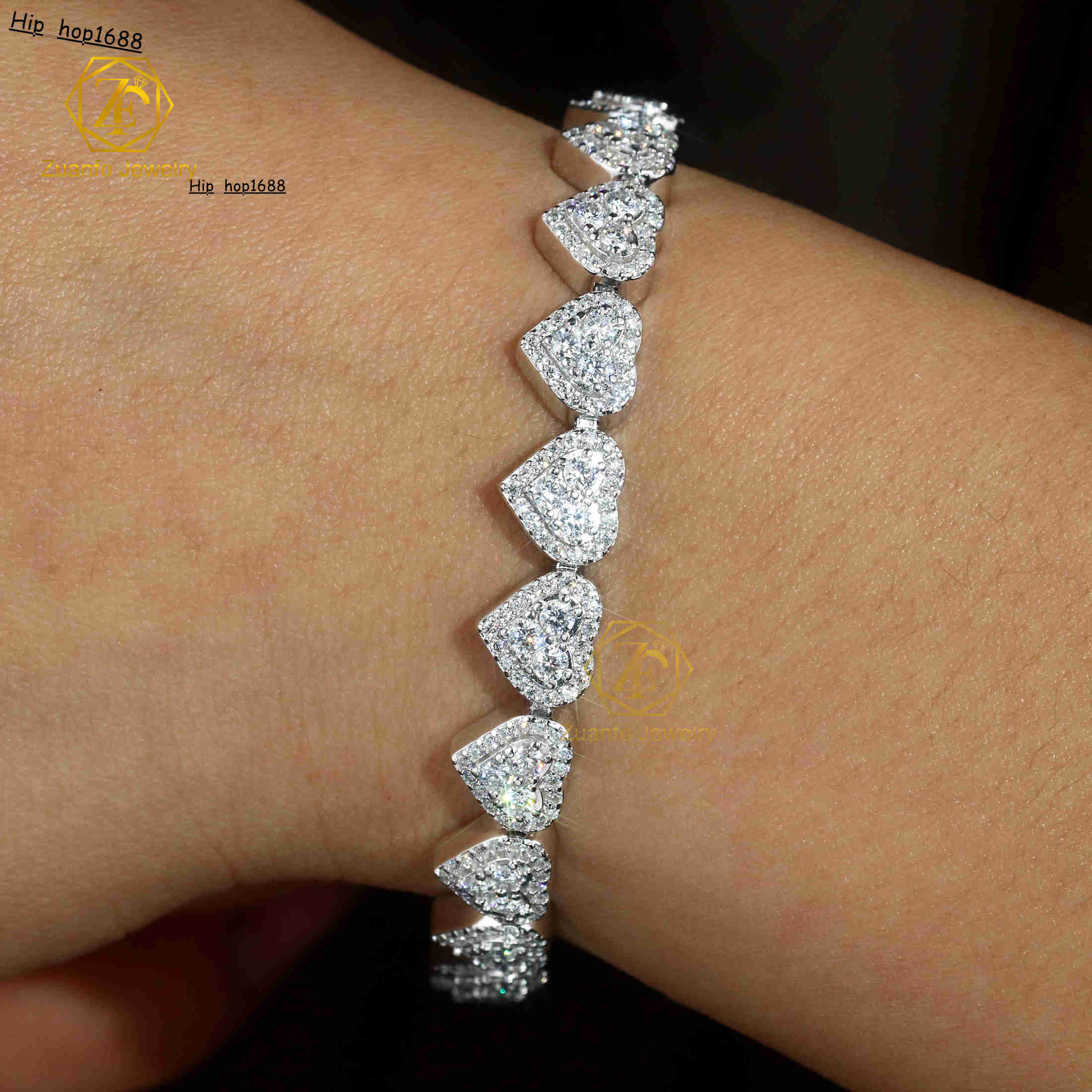 Fine Jewelry 925 Silver Iced Moissanite Heart Necklace Bracelet Choker Cuban Chain Set for Women Men Hip Hop Bling Gift