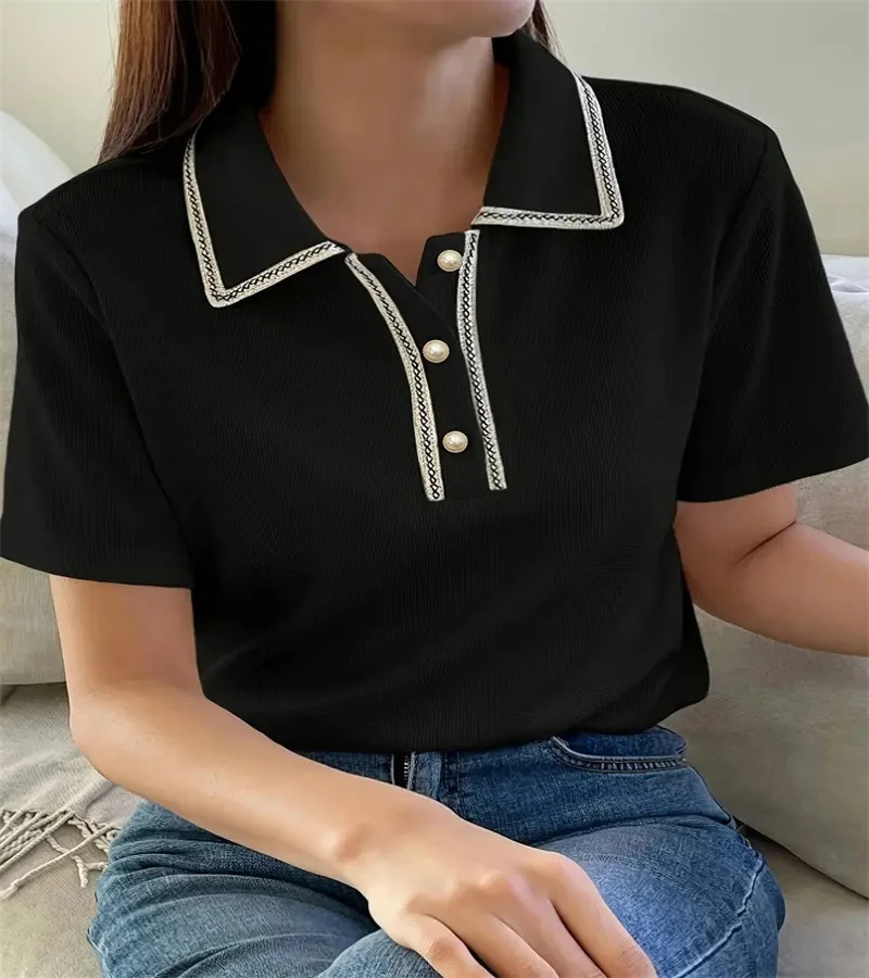 Spring 2024 Womens pure color buttondown Tshirt spring and summer casual office shortsleeved shirt 250724