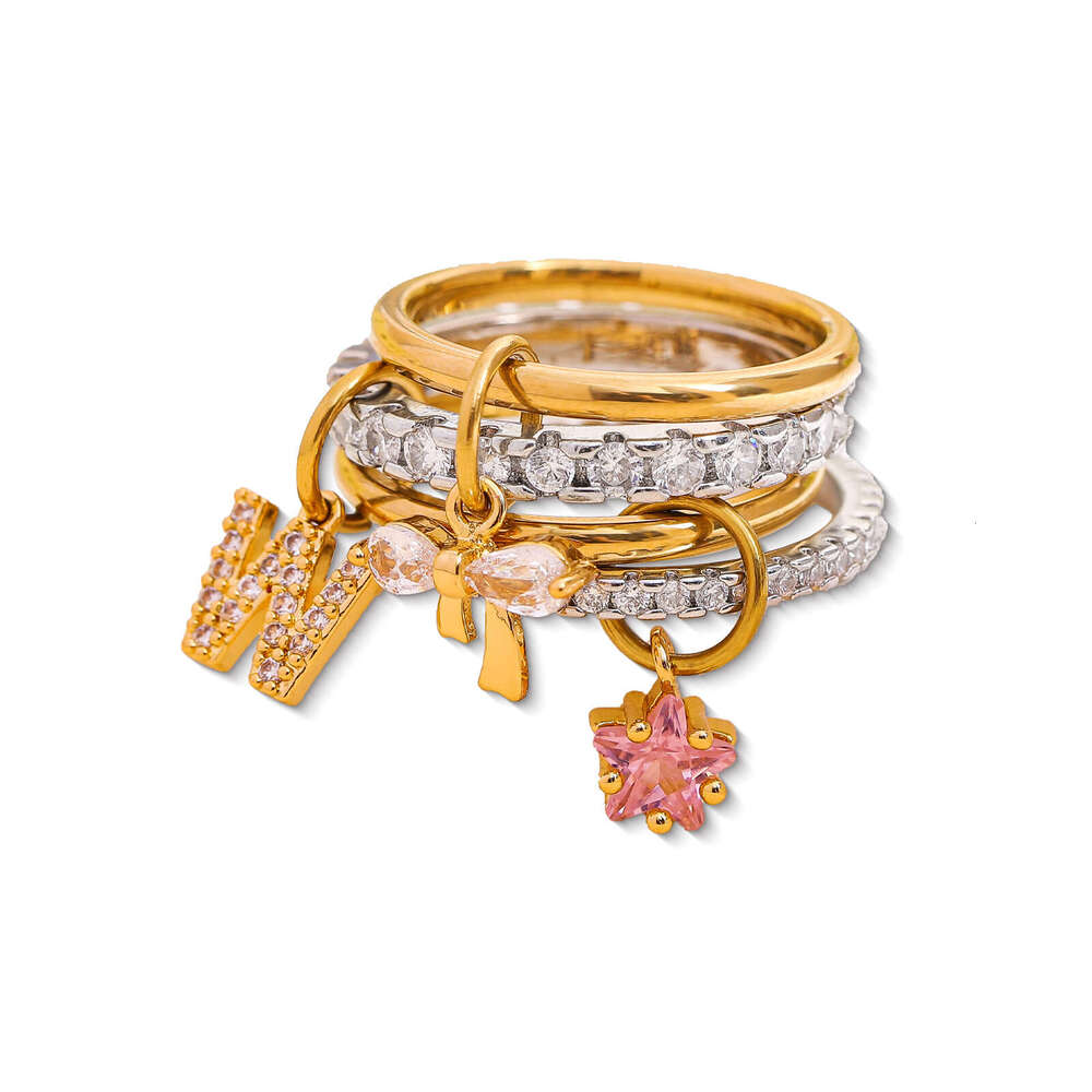 26 Letters Copper Inlaid Interlocking Full Diamond Zircon Ring Two-tone Multi-element New Hot Item