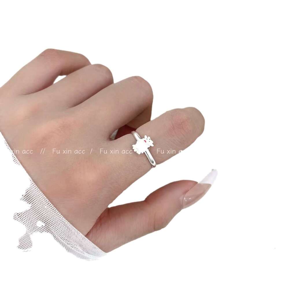 Maltese Red Bow West Highland Dog Light Luxury Small Exquisite Open Ring High-end Jewelry a52