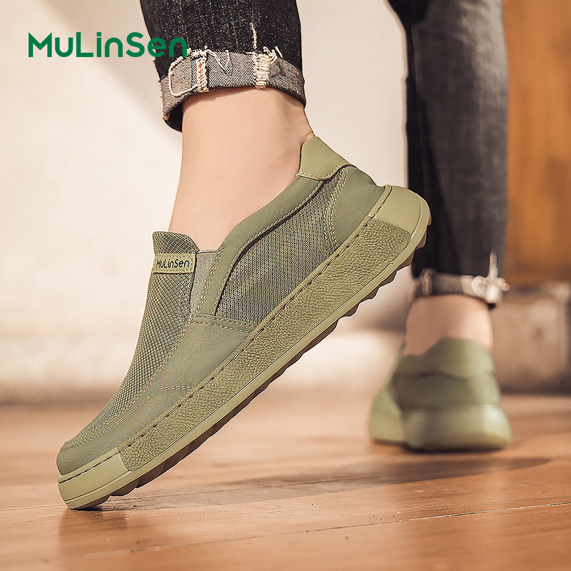 Mulinsen men's cloth shoes spring and summer breathable thin old Beijing mesh shoes men's casual work one-step driving sneakers