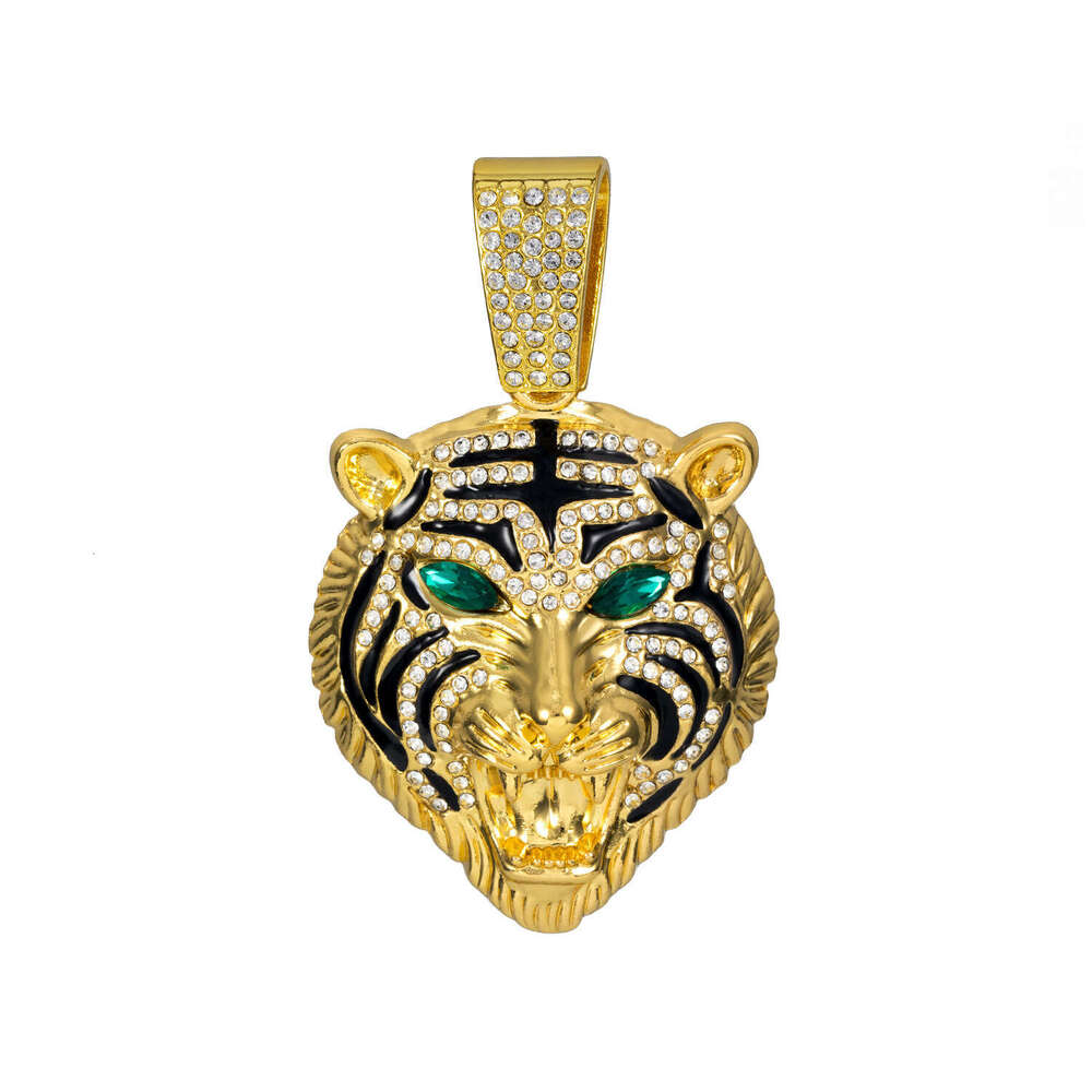 Full Dia Multi-color Tiger Head Pendant Creative Alloy Cuban Chain Hip-hop Personality Domineering Necklace