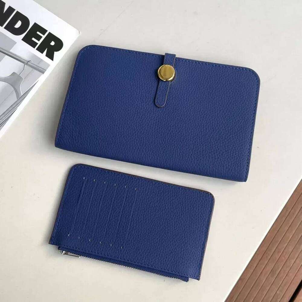 designer bag Genuine leather long lady's handbag with multiple compartments fashionable wallet large capacity thin passport clip gold buckle
