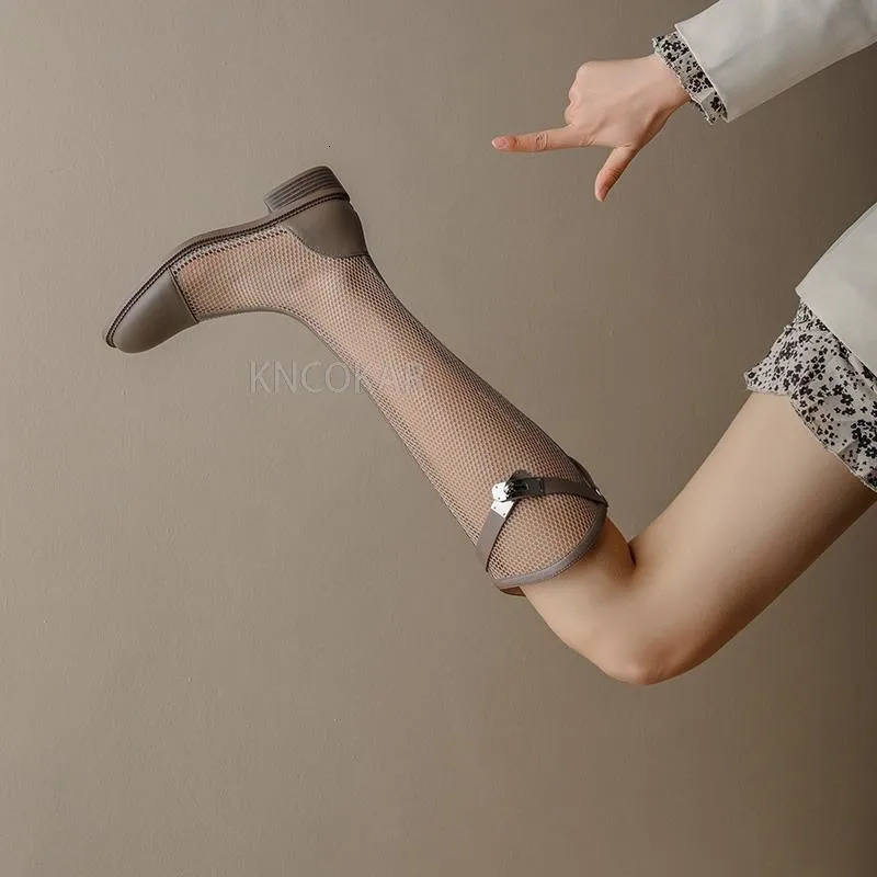 2025 Summer Mesh High Boots Womens Breathable Mesh Net Knight Boots Thick Bottom Hollow But Knee Long Cool Boots 250729