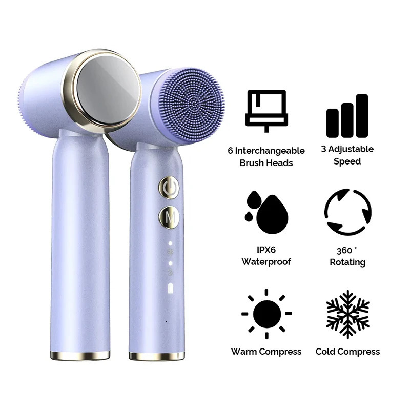 Rechargeable Multifunction Exfoliator Scrubber Facial Massager Cold And Compress Electric Facial Spin Cleansing Brush Set 250726