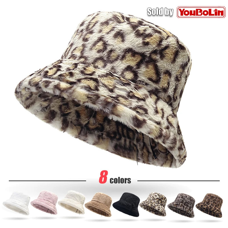 Style Womens Plush Fisherman Hat Autumn and Winter Thick Warm Fur Bucket Hat Fashionable All-match Leopard Hat 250724