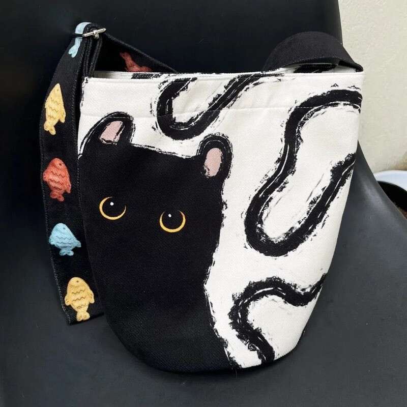 Kebidou Korean Style Lazy Large Capacity Relaxed Canvas Cat Shoulder Bag Unique Design