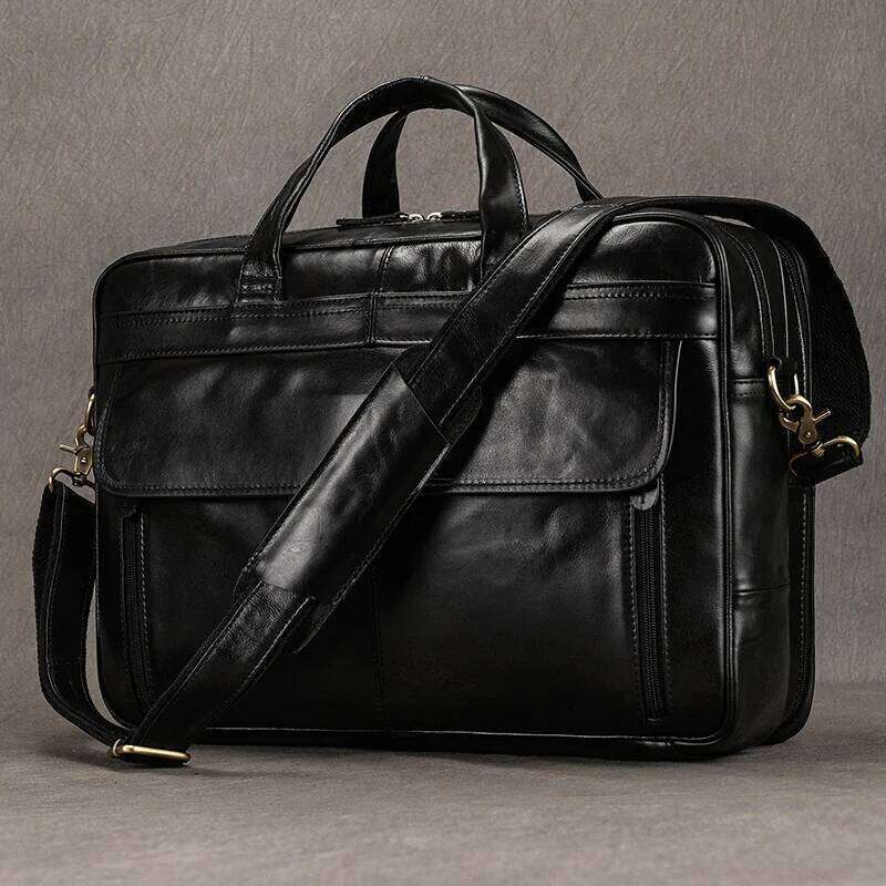 Genuine Briefcase Man Large Capacity Computer Cow Leather Messenger Bag Handbag For Male Black Business Bags bag