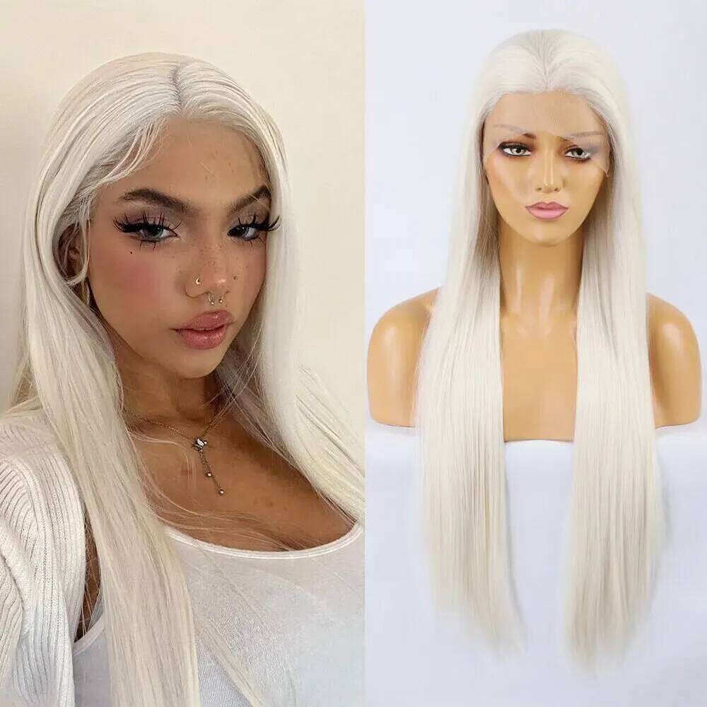 Synthetic Front Long Straight Lace Wigs For Women With Baby Hair Heat Resistant Party Cosplay Wig Black Blonde Use