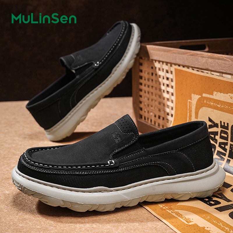 Mulinsen men's shoes breathable cloth shoes men's spring and summer casual leather shoes driving shoes mesh slip-on thin trendy shoes