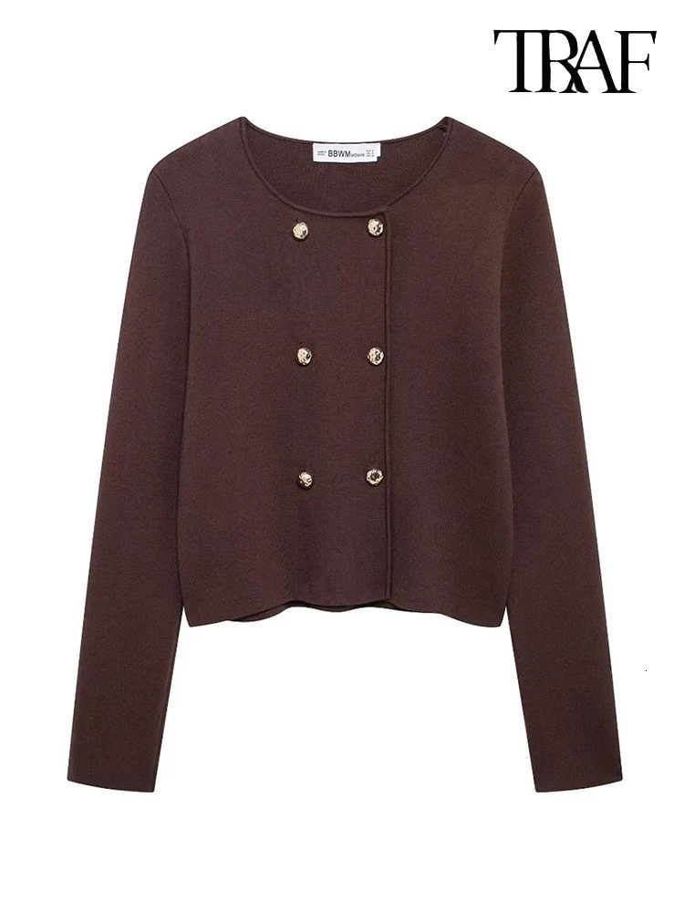 TRAF Womens Fashion fall and winter simple style solid color soft long sleeve doublebreasted knitted cardigan 250730