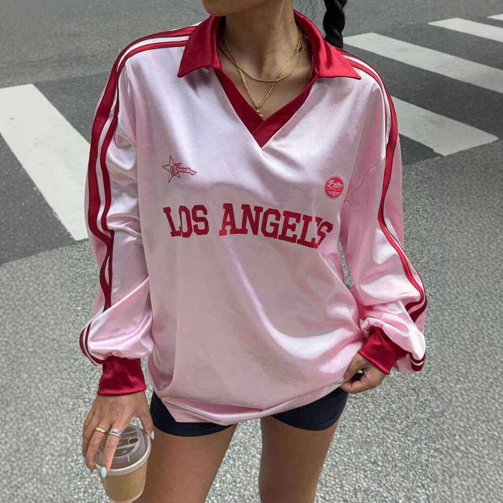 Digital Print Loose Fit Short Long Sleeve T-Shirt Women American Style Sports Casual Pullover V-Neck Unisex Top