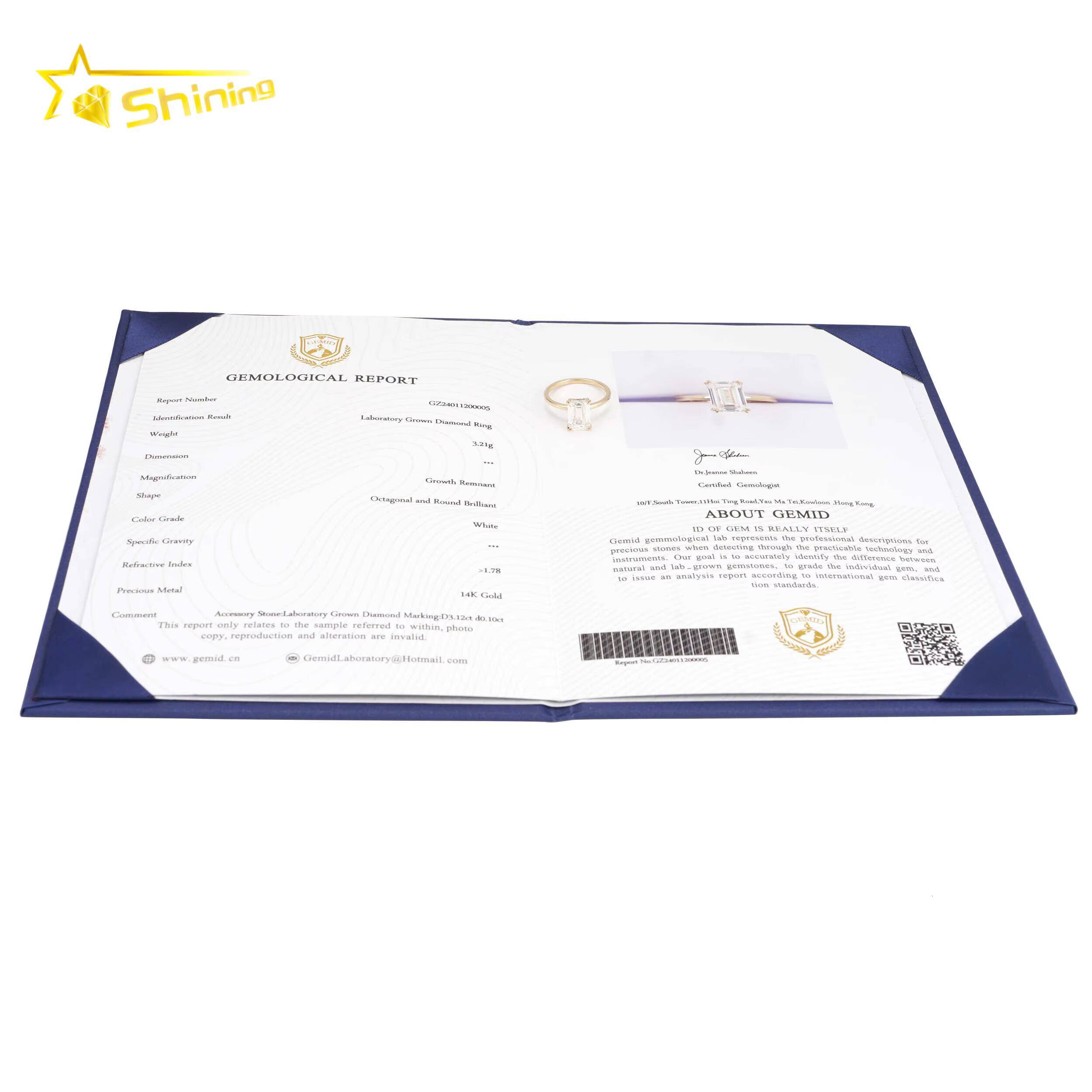 Emerald Cut IGI Lab Grown Solitiare Diamonds Halo Engagement Rings Fine Jewelry 14K Solid Yellow Gold Rings with Certificate