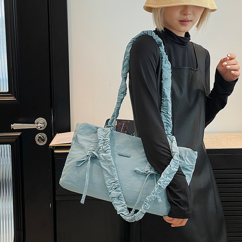 Colorful Fox Han So-hee Style Sweet Fresh Pleated Bowknot Single Shoulder Women's Bag Large Capacity Drawstring ddmymoon